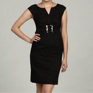 Eliza J Elegant Black Midi Dress with Faux Belt